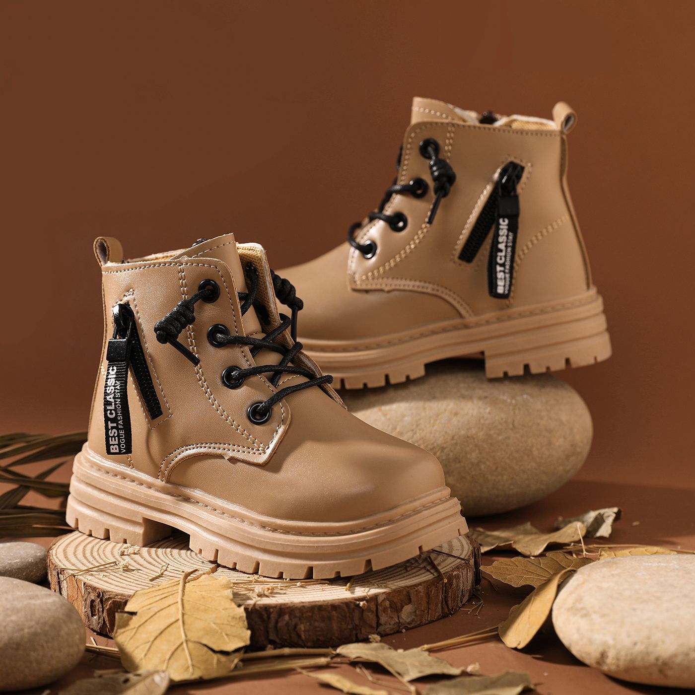 

Toddler / Kid Fashion Side Zipper Lace Up Front Boots