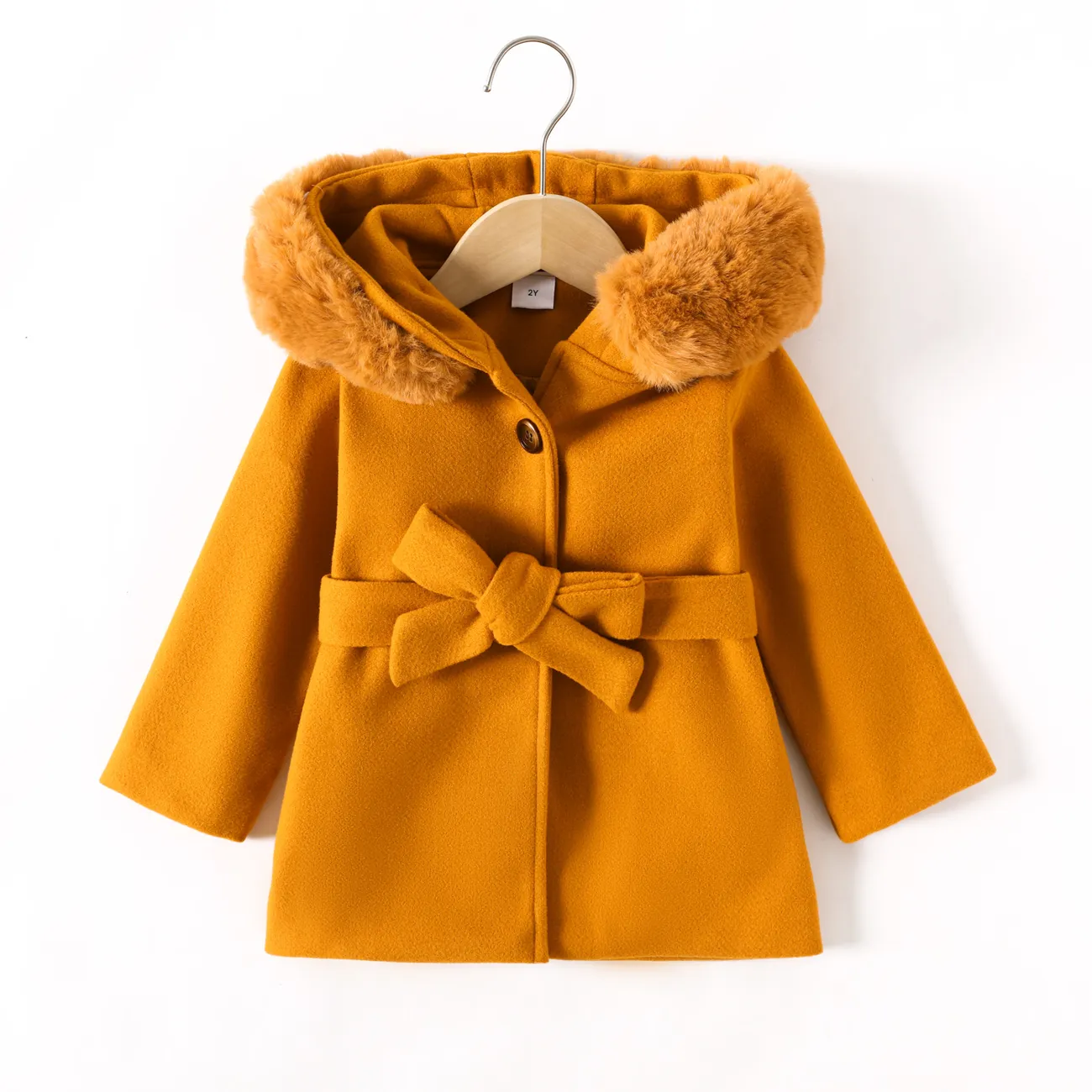 Abrigo elegante con capucha de piel sintética para niña pequeña/niño Marrón big image 1