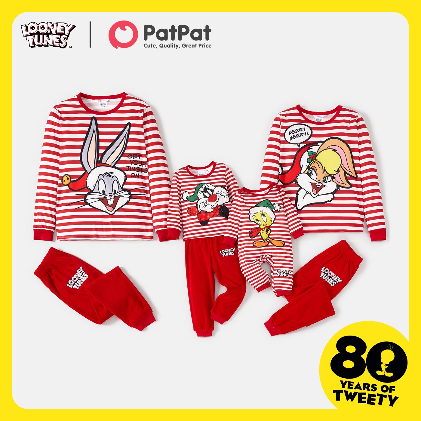 

Tom and Jerry Family Matching Christmas Red Striped Cartoon Print Long-sleeve Pajamas Sets (Flame Resistant)