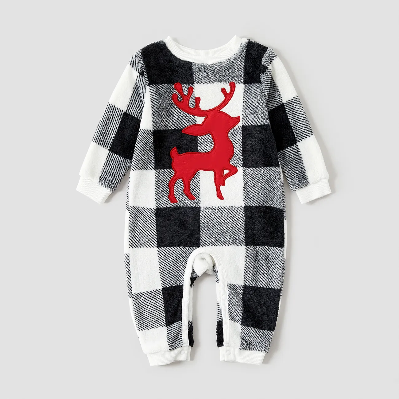 Christmas Family Matching Reindeer Graphic Thickened Flannel Long-sleeve Plaid Tops big image 1