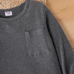Kid Boy Pocket Design Grey Ribbed Cotton Knit Sweater  image 3