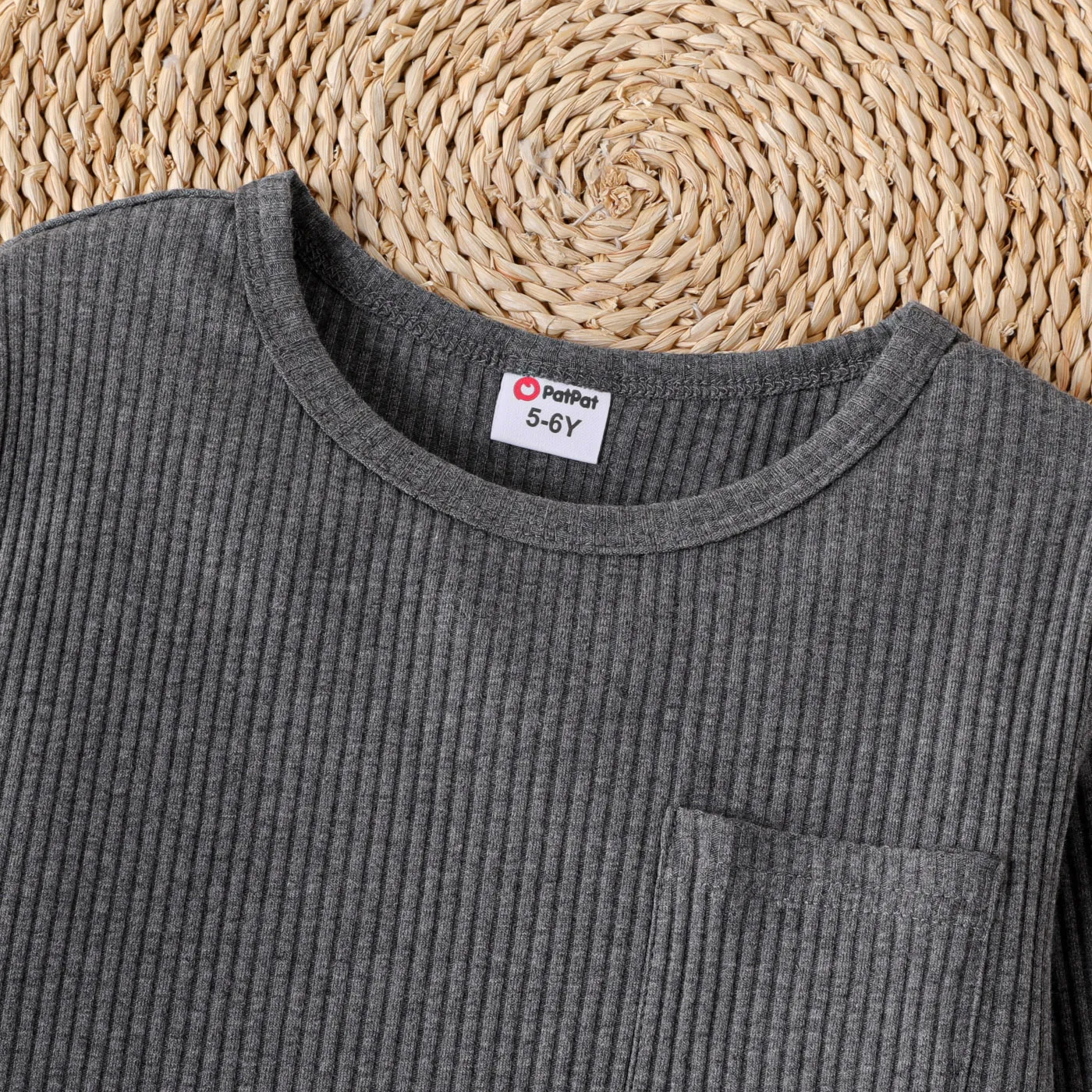 Kid Boy Pocket Design Grey Ribbed Cotton Knit Sweater  image 2
