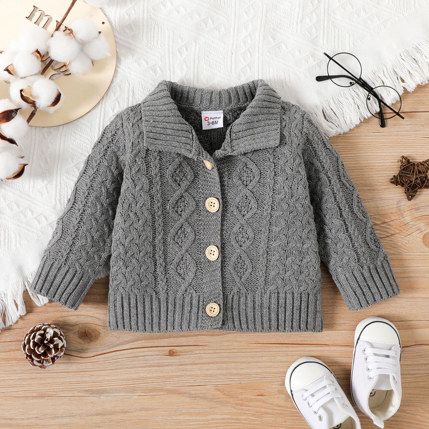 

Baby Boy/Girl Button Front Thermal Grey Knitted Sweater Cardigan