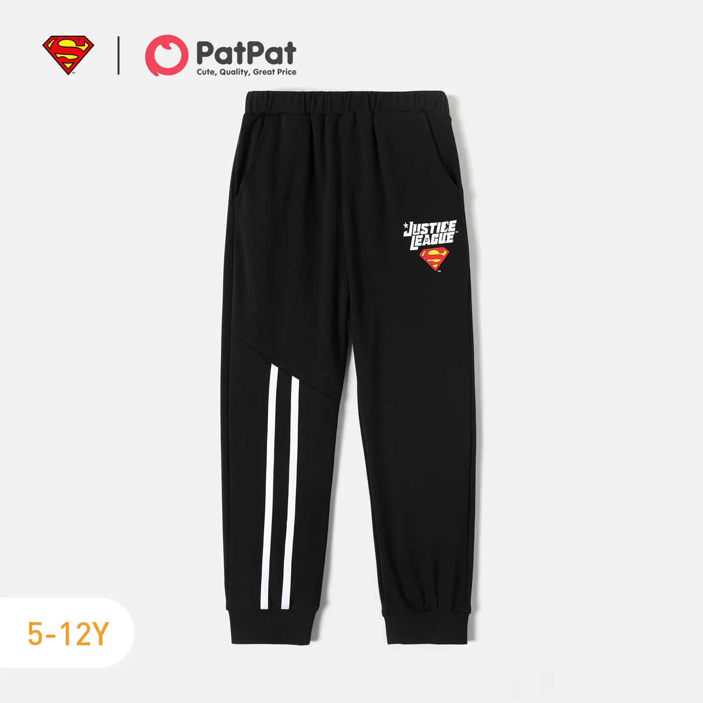 Calças de algodão elásticas com estampa de letras de menino da liga da justiça Preto big image 1
