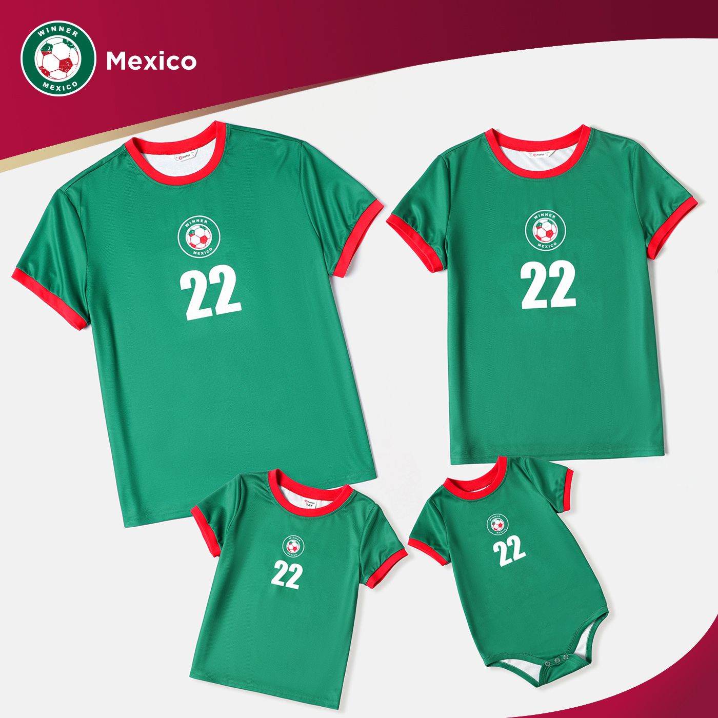 

Family Matching Short-sleeve Graphic Green Soccer T-shirts (Mexico)