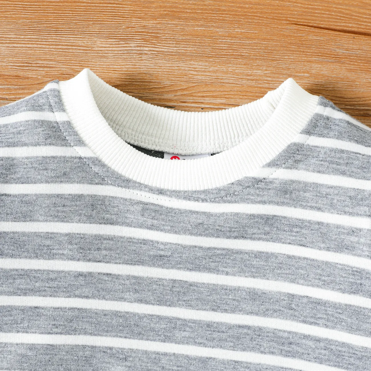 Baby Boy/Girl Long-sleeve Striped Pullover Sweatshirt Light Grey big image 1