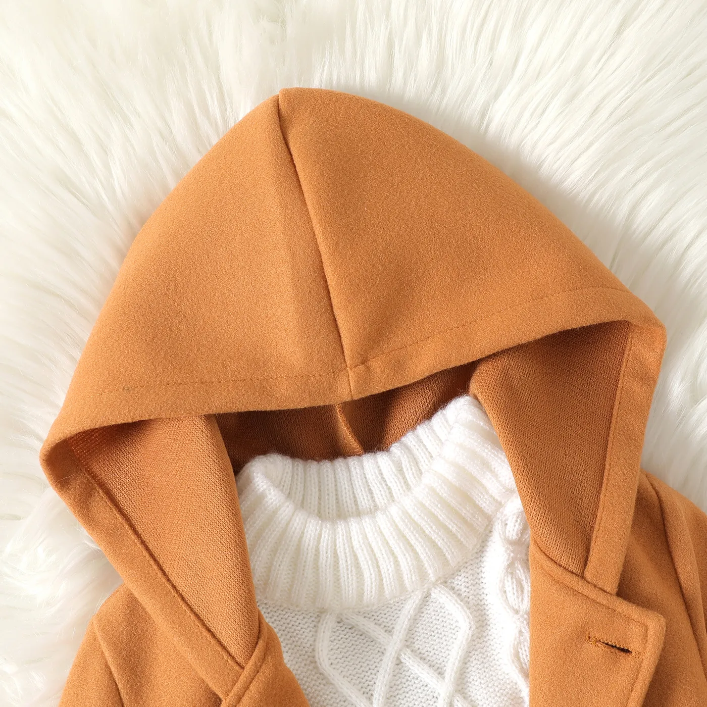 Kid Girl Button Design Hooded Coat lighttan image 3