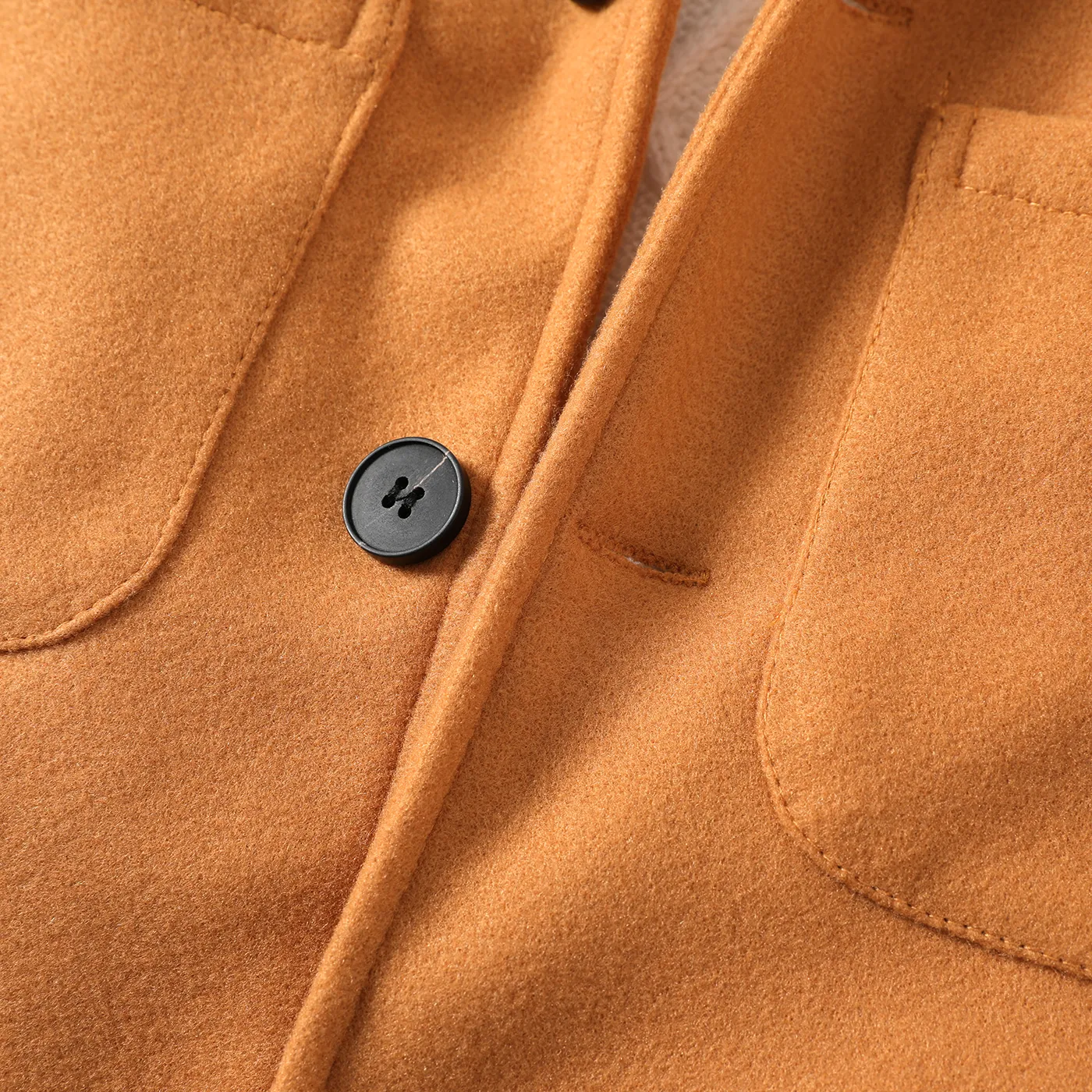 Kid Girl Button Design Hooded Coat lighttan image 4