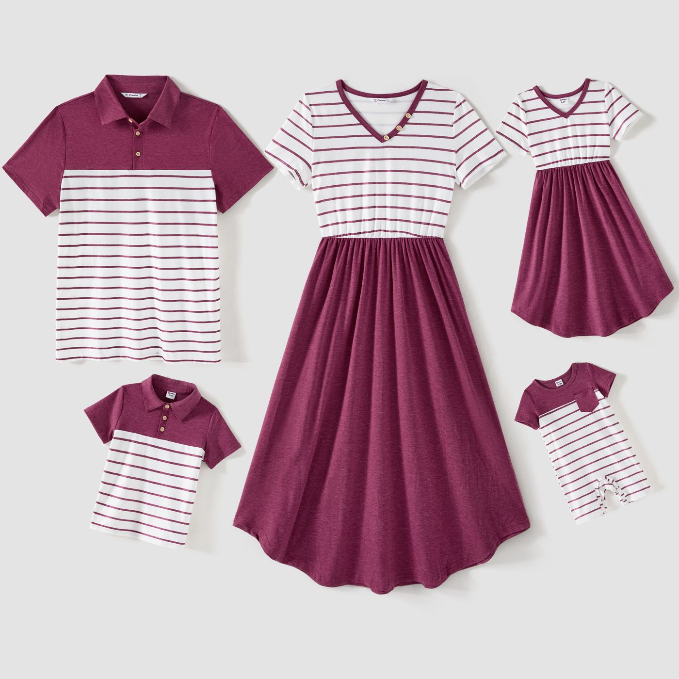 

Family Matching Short-sleeve Striped Spliced Midi Dresses and Polo Shirts Sets