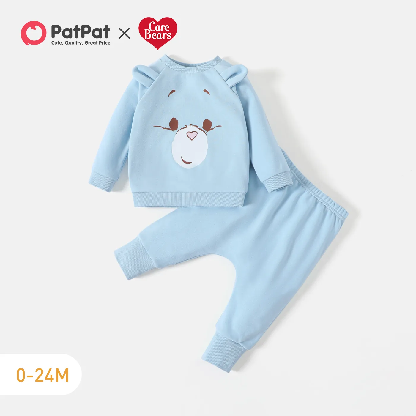 Ursinhos Carinhosos 2 unidades Bebé Menina Hipertátil/3D Urso Casual Manga comprida Conjunto para bebé Azul Claro