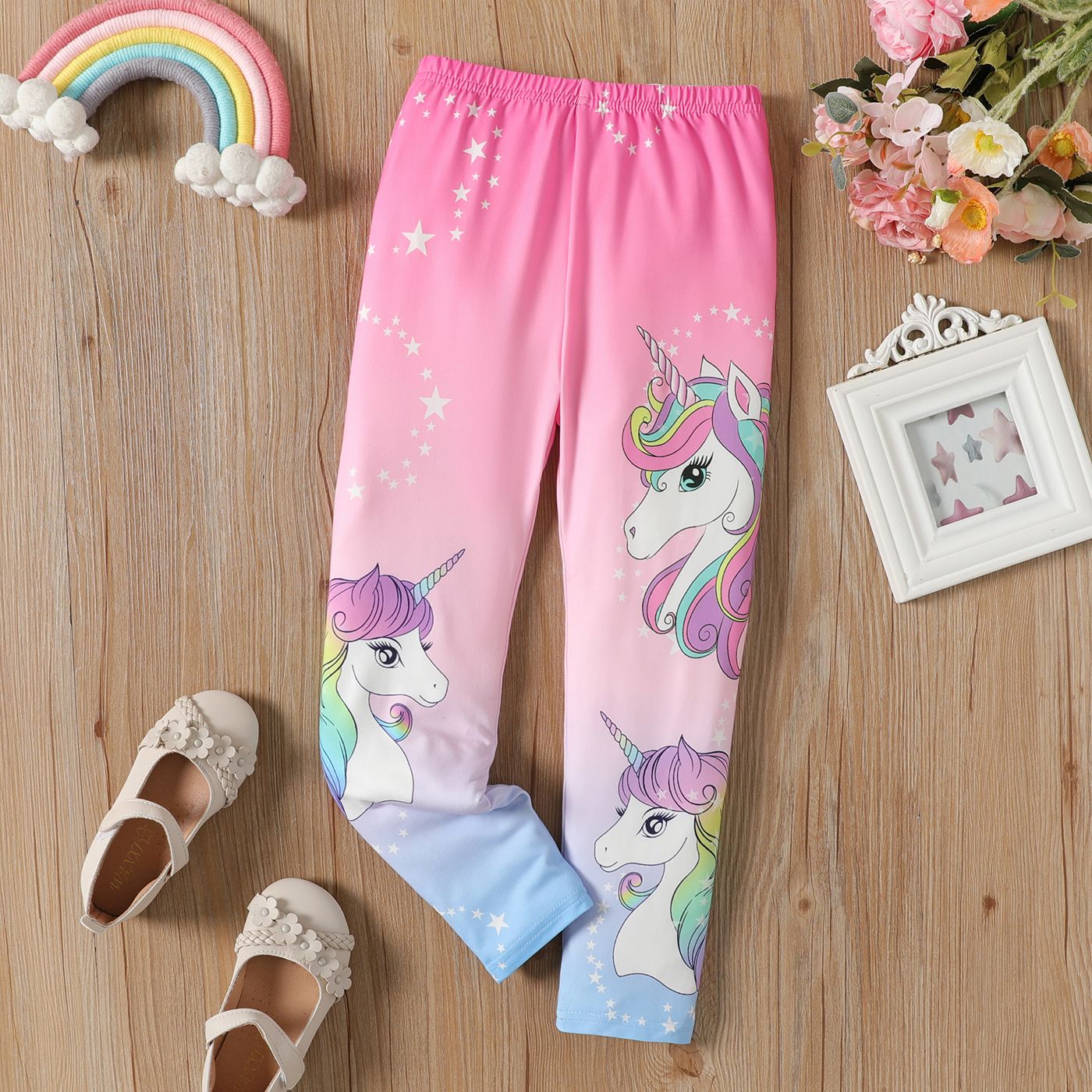 

Kid Girl Unicorn Print Elasticized Leggings