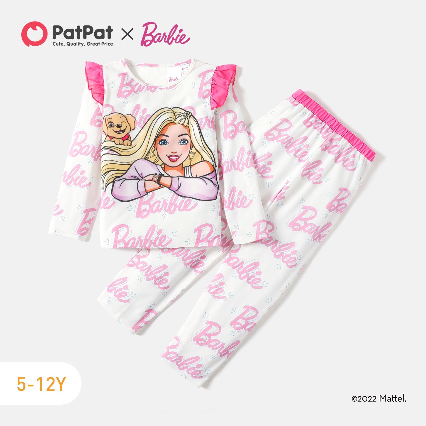 

Barbie 2pcs Kid Girl Letter Print Ruffled Long-sleeve Tee and Pants Pajamas Set