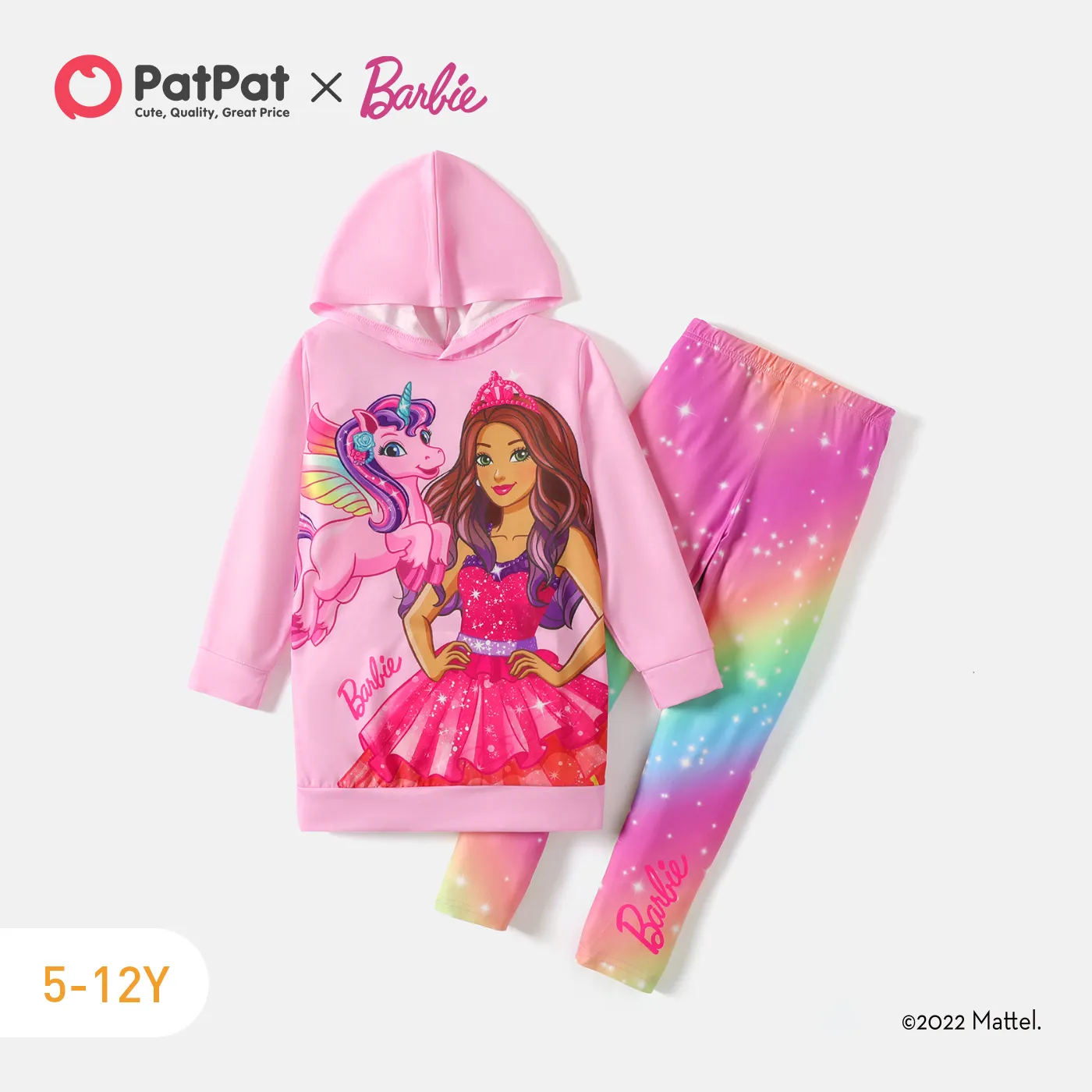 Barbie 2pcs Kid Girl Character Print Pink Hoodie Sweatshirt and Tie Dyed Leggings Set