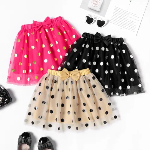 Kid Girl 3D Bowknot Design Polka dots Mesh Skirt