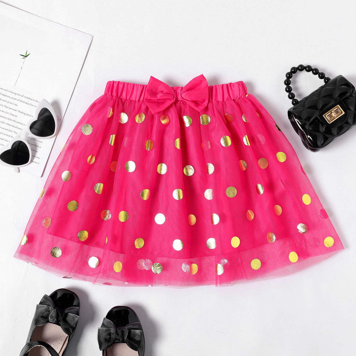 

Kid Girl 3D Bowknot Design Polka dots Mesh Skirt