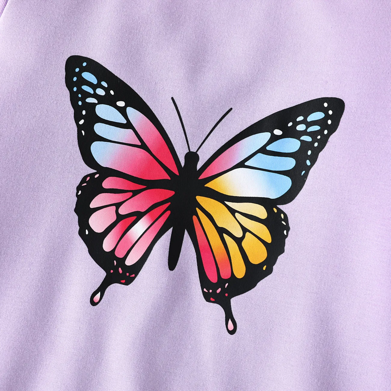 Toddler Girl Butterfly Polka Dots Mesh Layered Long-sleeve Grey Dress Light Purple big image 1