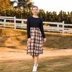 Family Matching Black Long-sleeve Splicing Plaid Dresses and Polo Shirts Sets  image 6