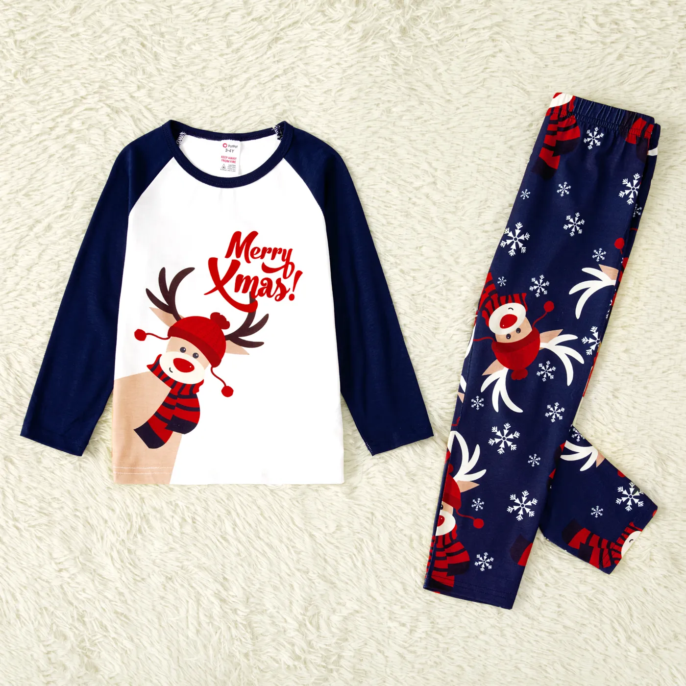 Merry Xmas Letters and Reindeer Print Navy Family Matching Long-sleeve Pajamas Sets (Flame Resistant)  image 6