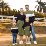 Family Matching Long-sleeve Button Front Solid Spliced Dresses and Colorblock Rib Knit Tops Sets  image 3