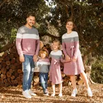 Family Matching Long-sleeve Colorblock Rib Knit Belted Dresses and Pullover Sets ColorBlock image 3