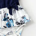 Family Matching 95% Cotton Dark Blue Short-sleeve T-shirts and Floral Print Spliced Dresses Sets  image 4