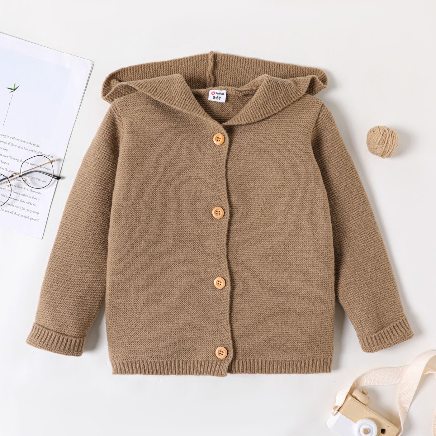 

Kid Boy/Kid Girl Solid Color Hooded Knit Sweater Jacket