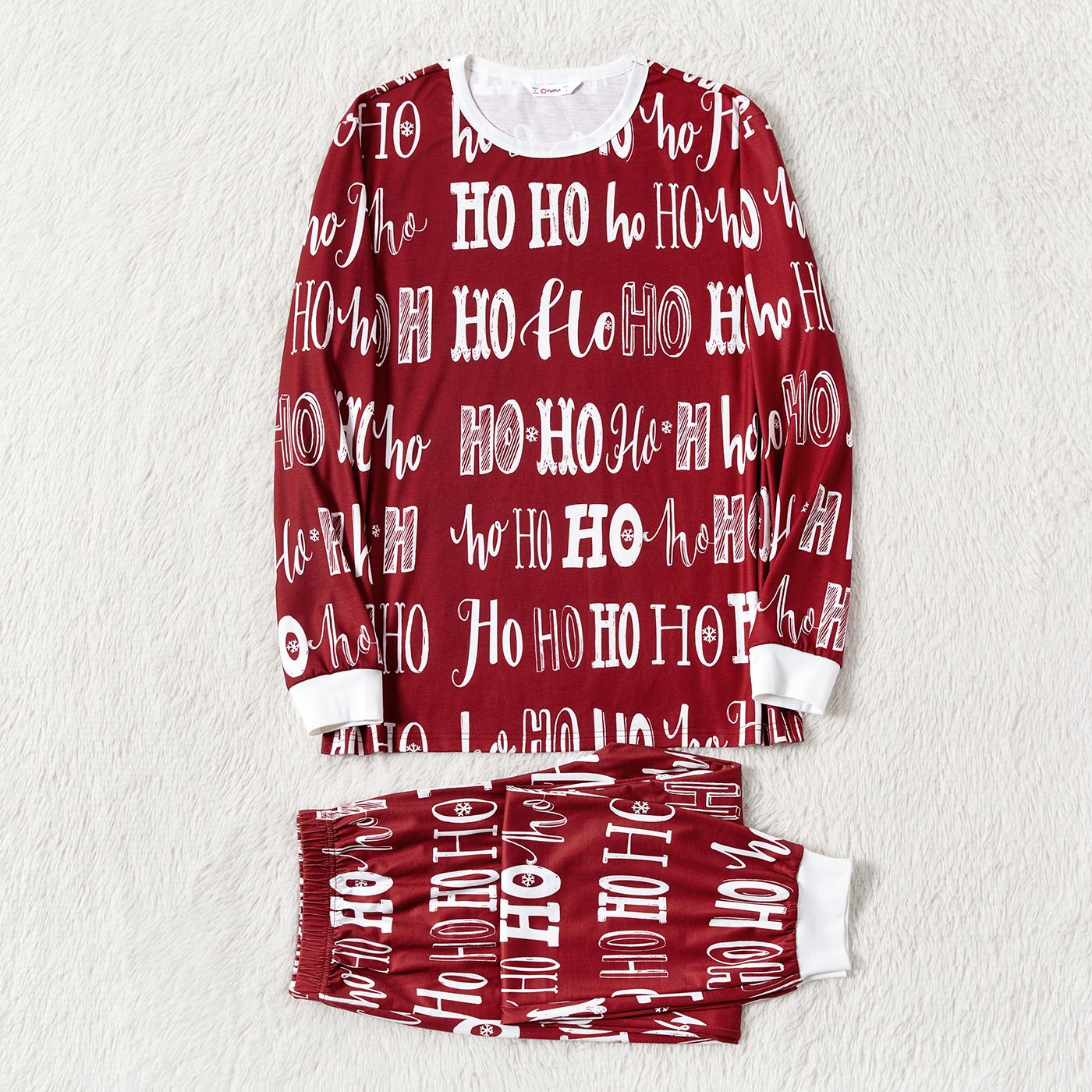 Christmas Family Matching Allover Letter Print Burgundy Long-sleeve Naia Pajamas Sets (Flame Resistant)