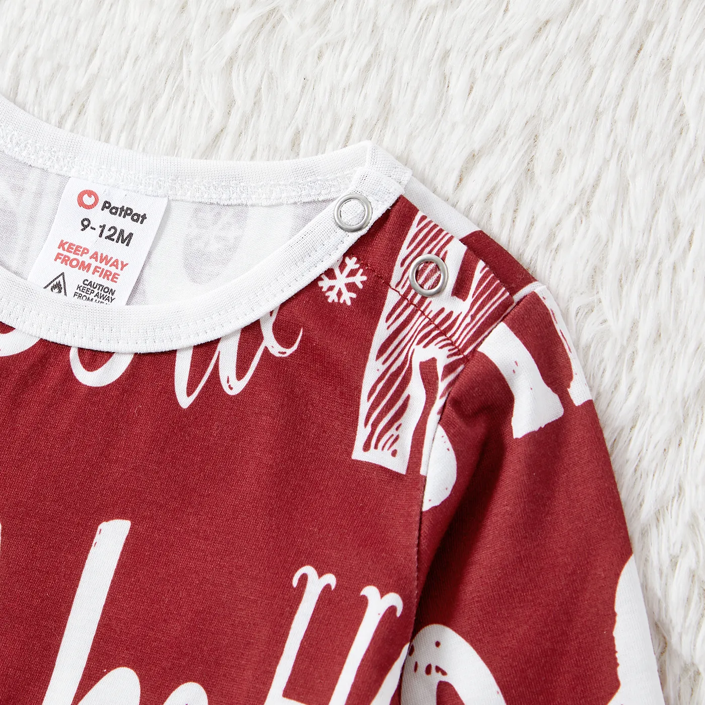 Christmas Family Matching Allover Letter Print Burgundy Long-sleeve Naia Pajamas Sets (Flame Resistant) Burgundy image 3