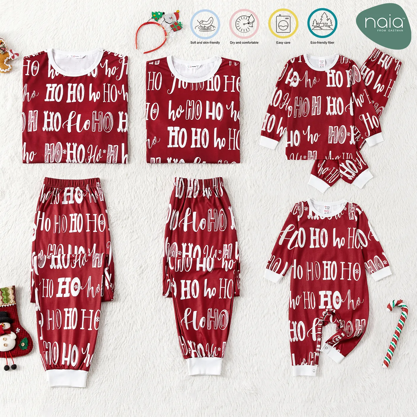 Christmas Family Matching Allover Letter Print Burgundy Long-sleeve Naia Pajamas Sets (Flame Resistant) Burgundy image 2
