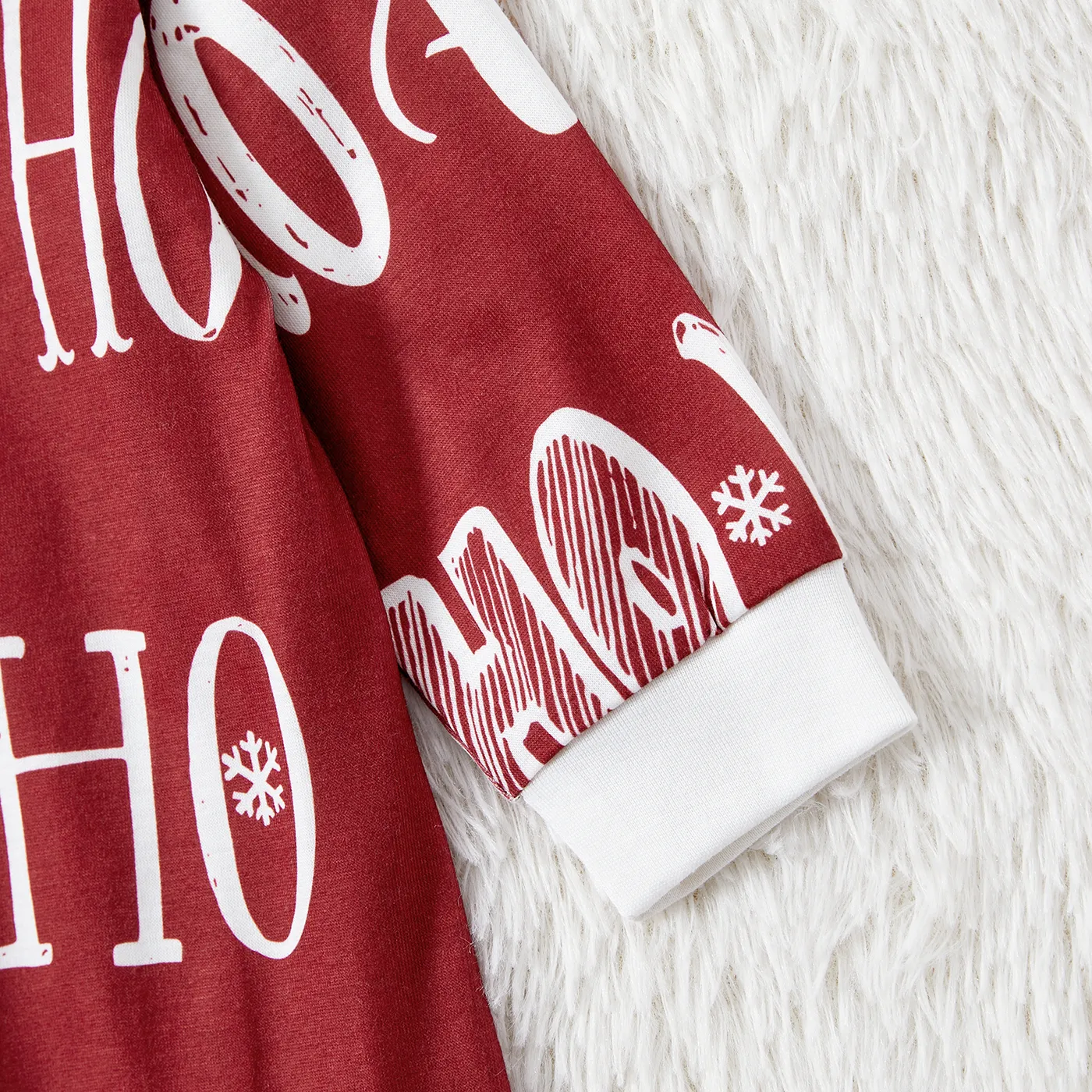 Christmas Family Matching Allover Letter Print Burgundy Long-sleeve Naia Pajamas Sets (Flame Resistant) Burgundy image 5