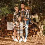 Family Matching Long-sleeve Button Up Coffee Plaid Shirts and Dresses Sets  image 4