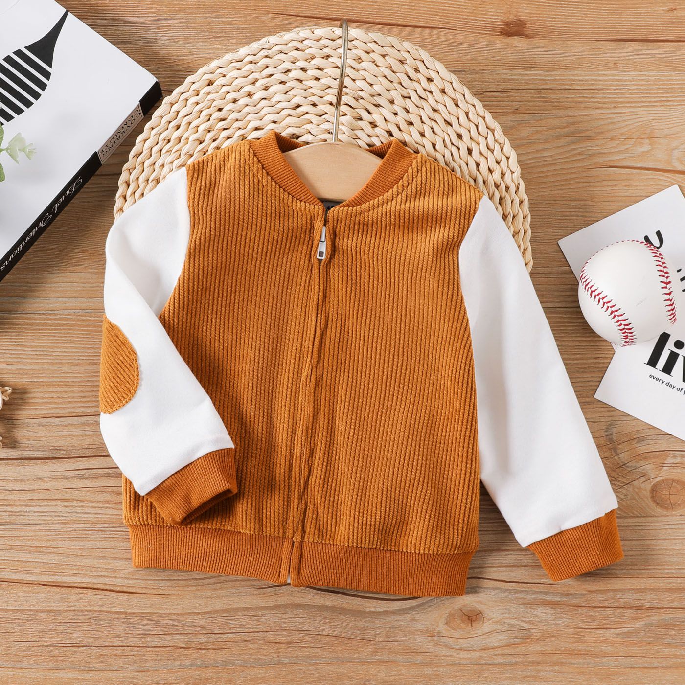 

Baby Boy/Girl Colorblock Long-sleeve Zipper Corduroy Jacket