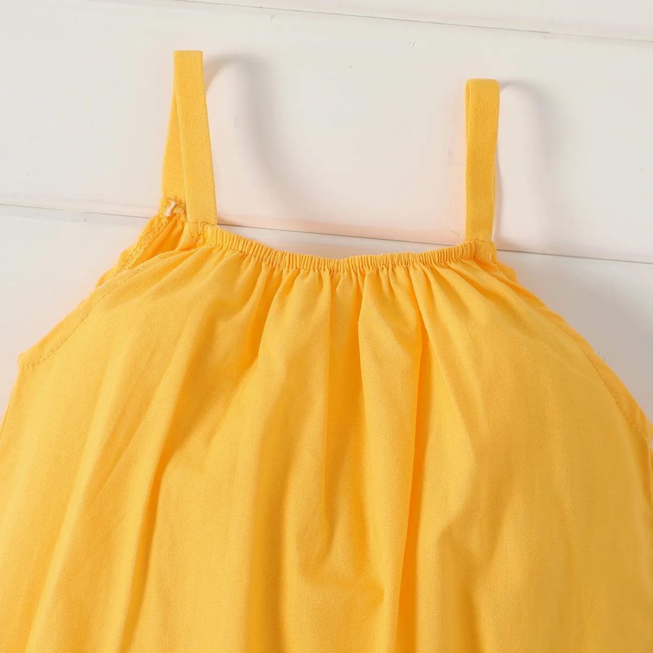 100% Cotton Baby Girl Loose-fit Solid Sleeveless Spaghetti Strap Harem Pants Overalls Yellow big image 1