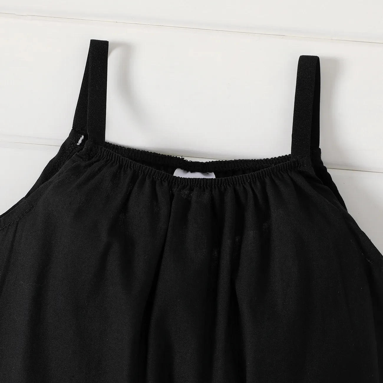 100% Cotton Baby Girl Loose-fit Solid Sleeveless Spaghetti Strap Harem Pants Overalls Black big image 1