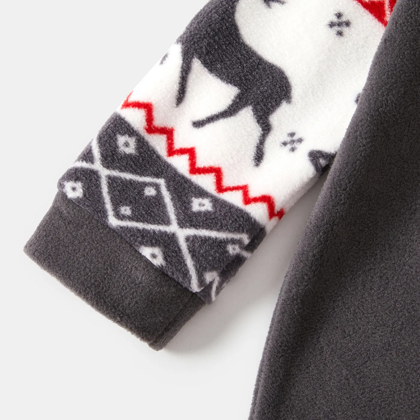 Christmas Family Matching Deer & Letter Embroidered Raglan-sleeve Thickened Polar Fleece Pajamas Sets (Flame Resistant) Grey image 5