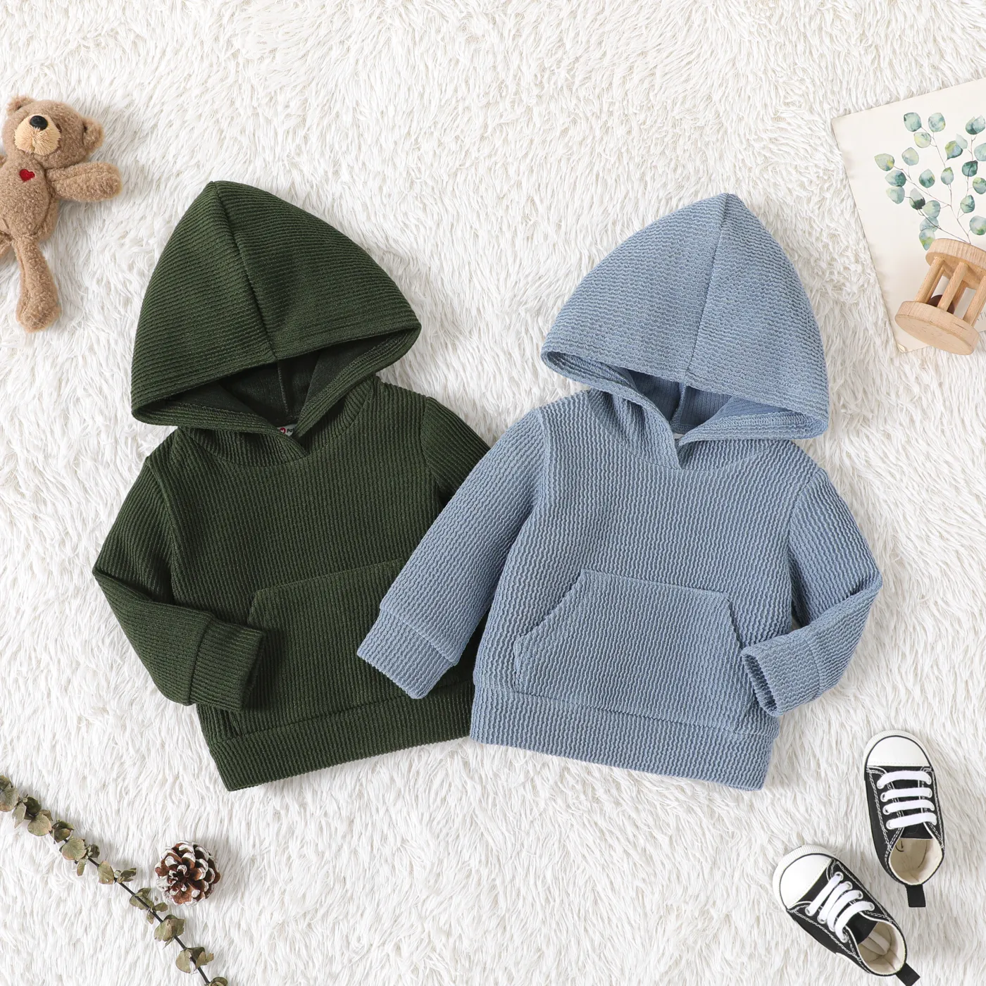 Baby Boy/Girl Solid Textured Long-sleeve Hoodie  big image 1
