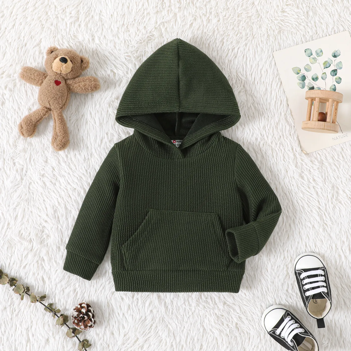 Baby Boy/Girl Solid Textured Long-sleeve Hoodie  image 2