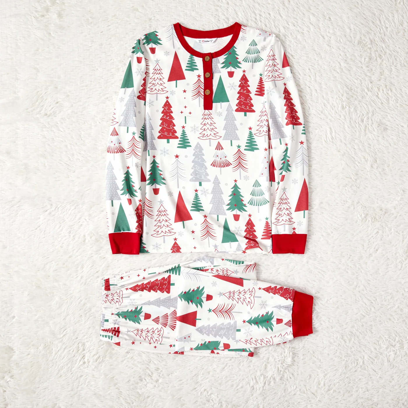 Christmas Family Matching Allover Xmas Tree Print Long-sleeve Naia™ Pajamas Sets (Flame Resistant) ColorBlock image 3
