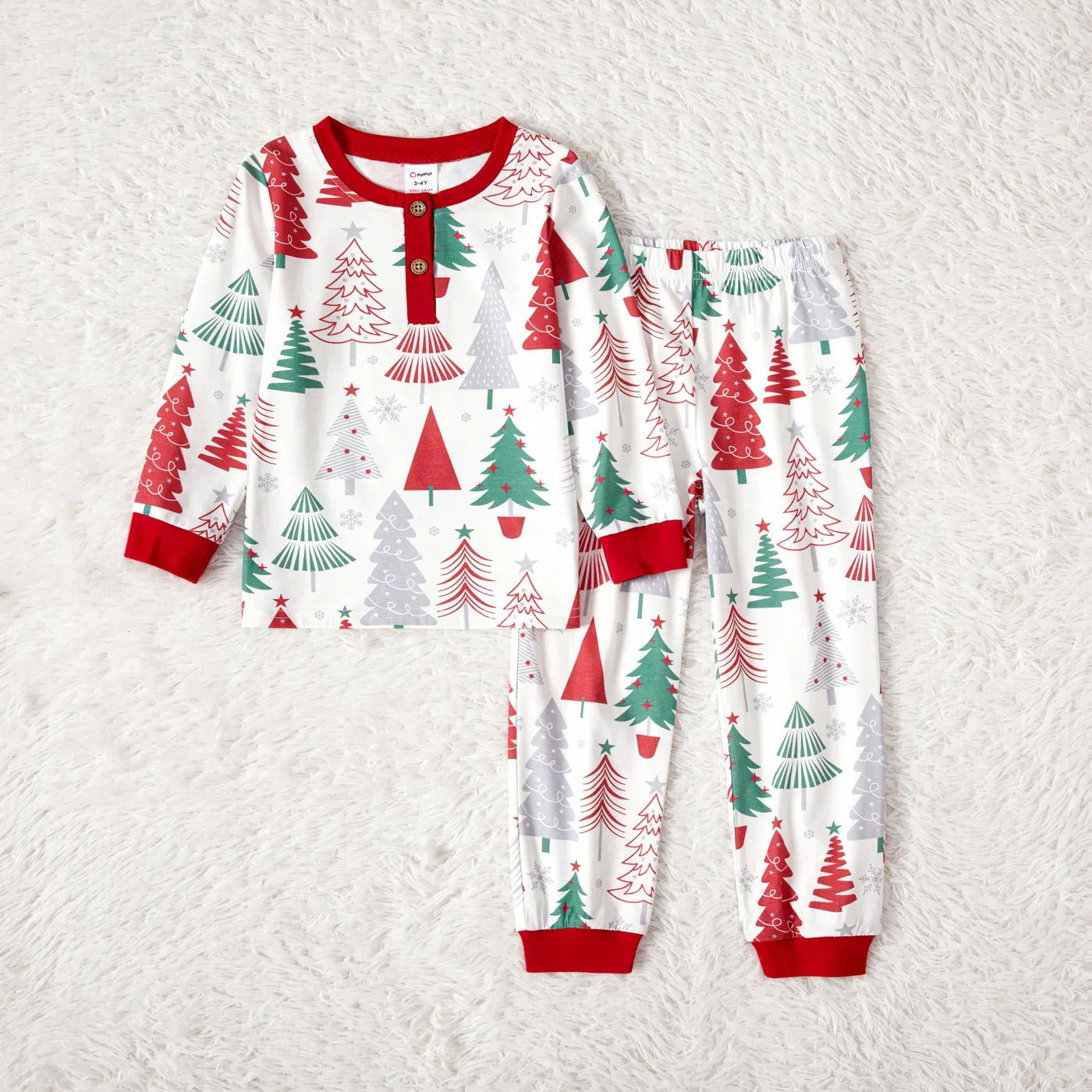 Christmas Family Matching Allover Xmas Tree Print Long-sleeve Naia™ Pajamas Sets (Flame Resistant) ColorBlock image 4