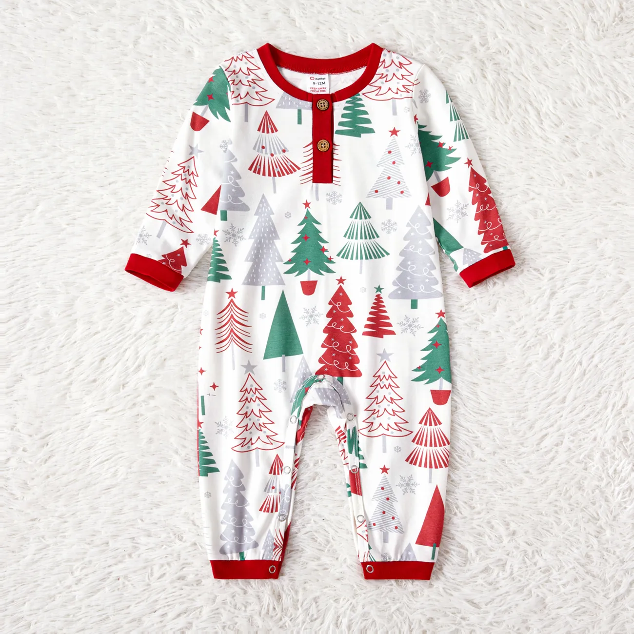 Christmas Family Matching Allover Xmas Tree Print Long-sleeve Naia™ Pajamas Sets (Flame Resistant) ColorBlock big image 1
