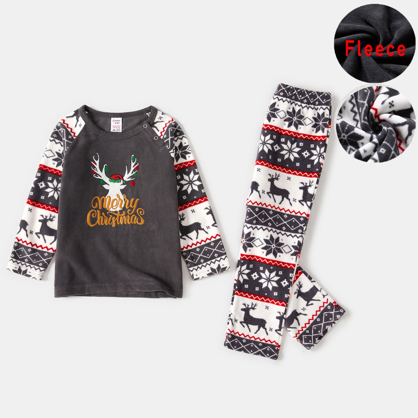 Christmas Family Matching Deer & Letter Embroidered Raglan-sleeve Thickened Polar Fleece Pajamas Sets (Flame Resistant)