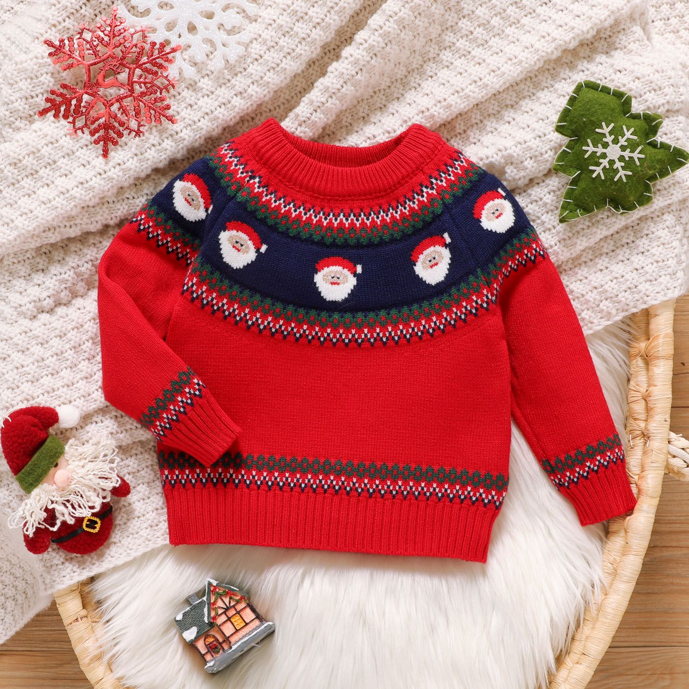 

Christmas Baby Boy/Girl Santa Pattern Red Knitted Sweater