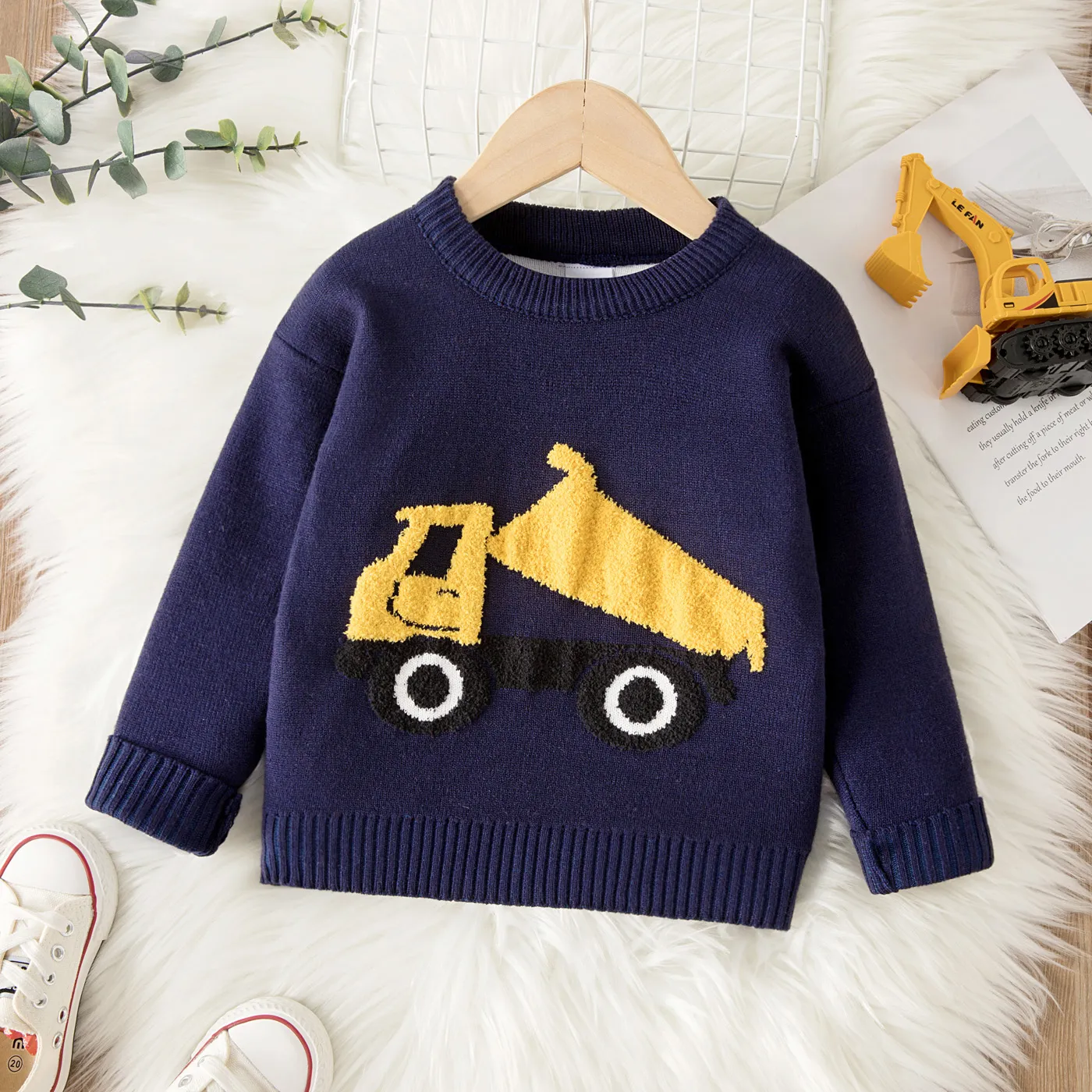 Toddler Boy Playful Vehicle Embroidered Knit Sweater Only €14.49