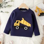 Toddler Boy Playful Vehicle Embroidered Knit Sweater Dark Blue