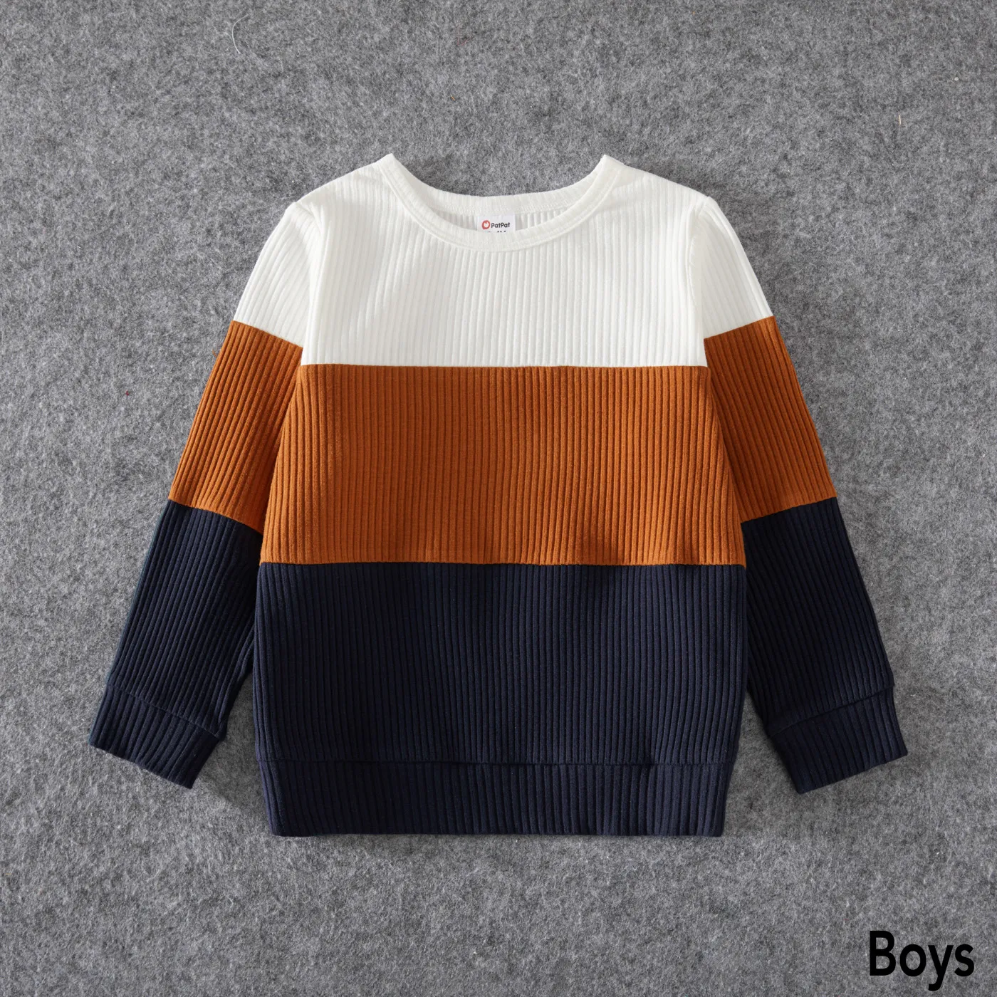 Family Matching Allover Heart Print and Colorblock Ribbed Long-sleeve Sweatshirts Color block image 6