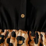 Family Matching Cotton Black Short-sleeve T-shirts and Leopard Print High Low Hem Flutter-sleeve Dresses Sets Black image 3
