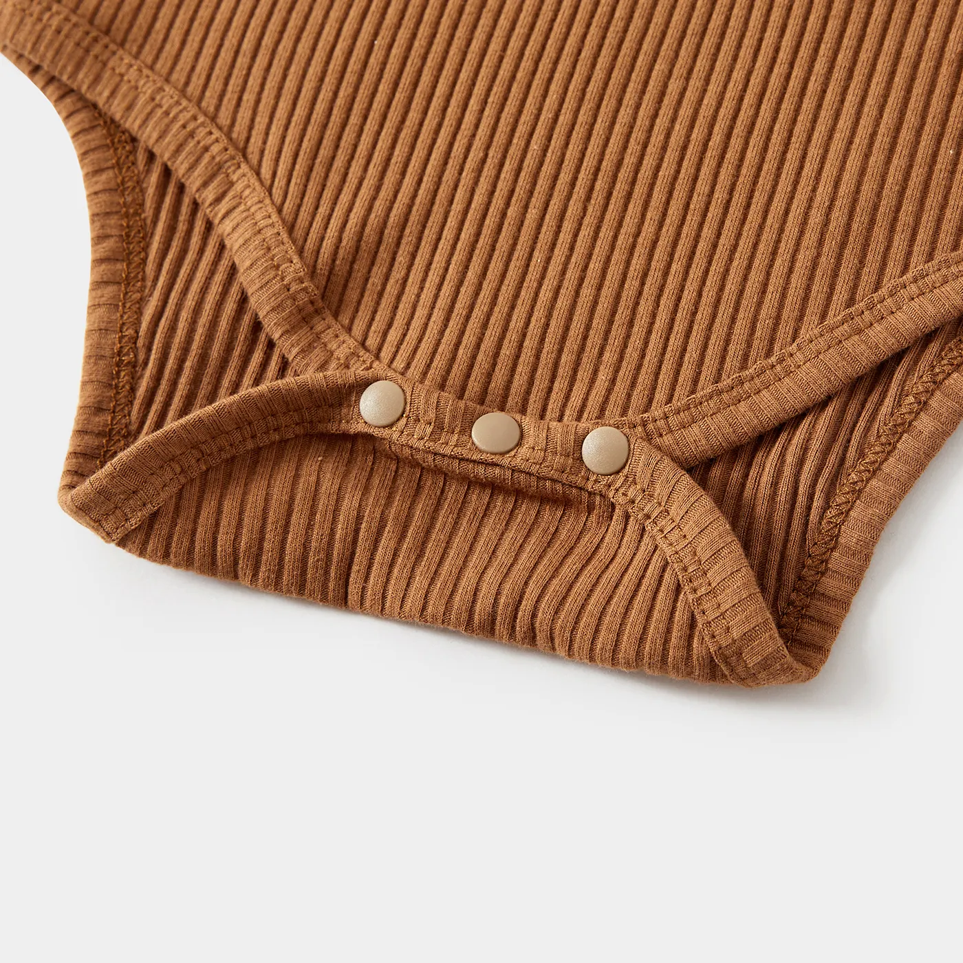 Family Matching Coffee Ribbed Spliced Plaid Belted Dresses and Long-sleeve Colorblock Tops Set  image 6
