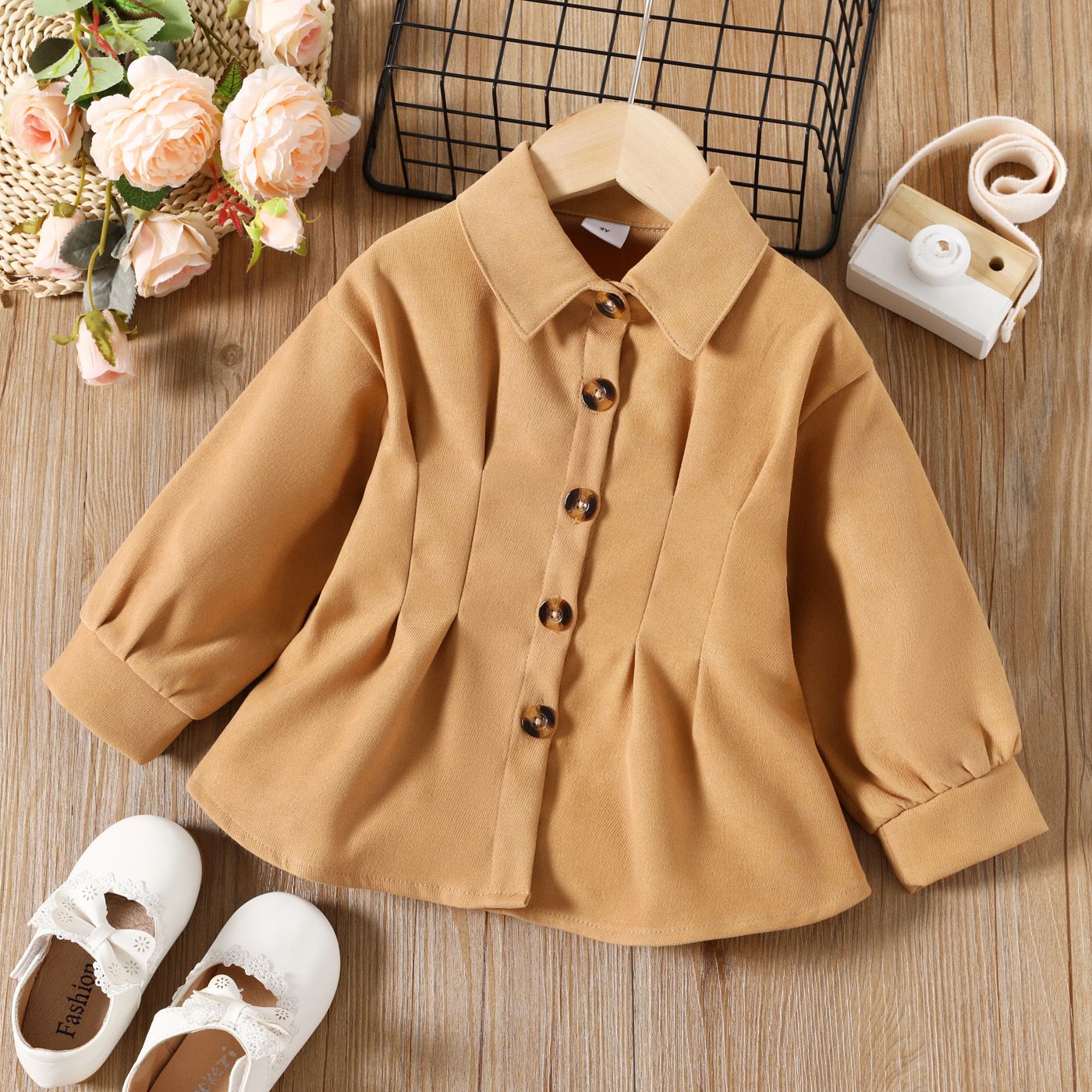 

Toddler Girl Elegant Lapel Collar Gathered Waist Shirt