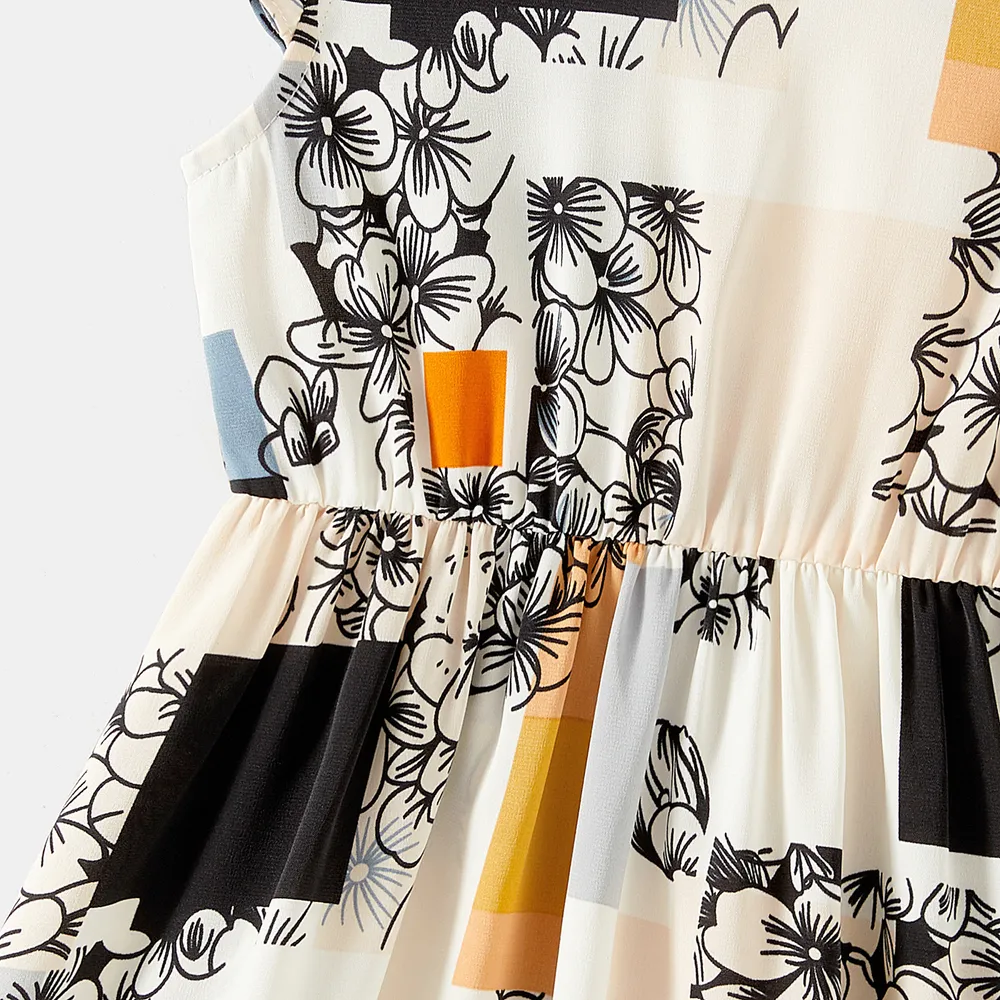 Family Matching Cotton Short-sleeve Striped Spliced T-shirts and Allover Plaid Floral Print Flutter-sleeve Dresses Sets big image 4