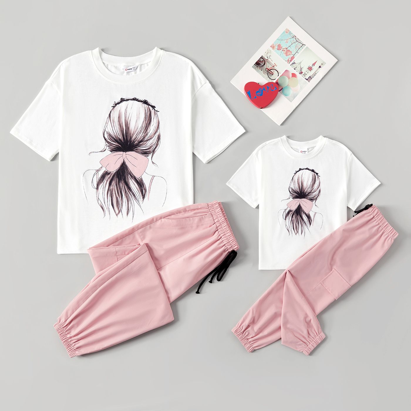 

Mommy and Me Figure Print Short-sleeve T-shirts and Solid Sweatpants Sets